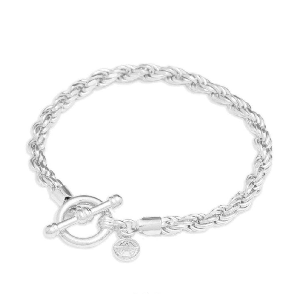 アクセサリー 925silver Rope T-bar Bracelet 925 Sterling Silver Twisted Rope Link Bracelet 7.75