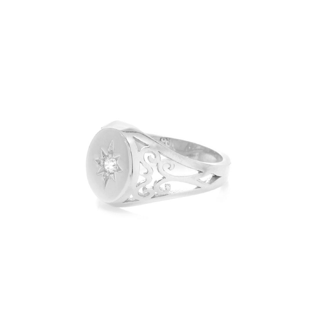 chained & able Scroll Stone Signet RINGS