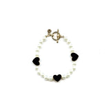 Black Enamel Heart Pearl Bracelet