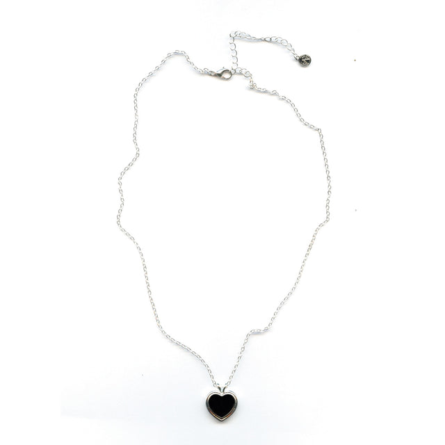 Black Enamel Heart Pendant Necklace