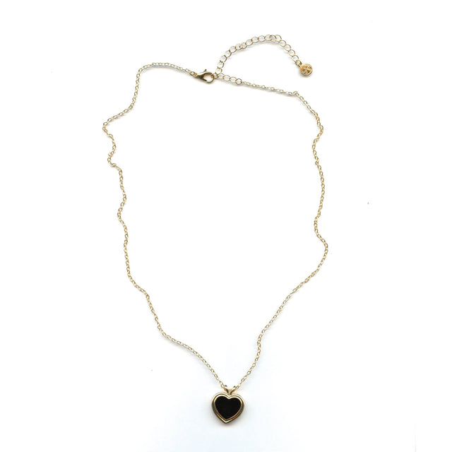 Black Enamel Heart Pendant Necklace