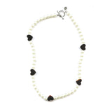 Black Enamel Heart Pearl Necklace