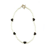 Black Enamel Heart Pearl Necklace