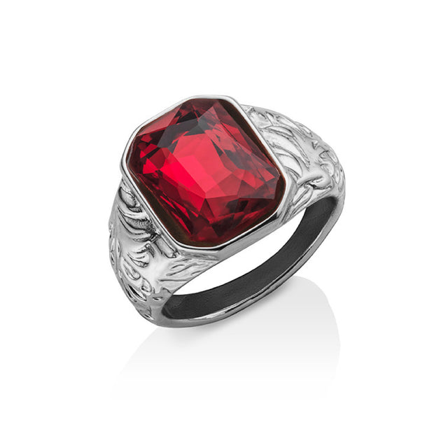 Red Emerald Cut Stone Ring