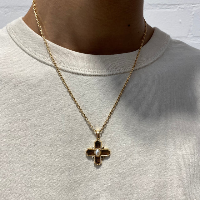 Pearl Stone Cross Pendant Chain